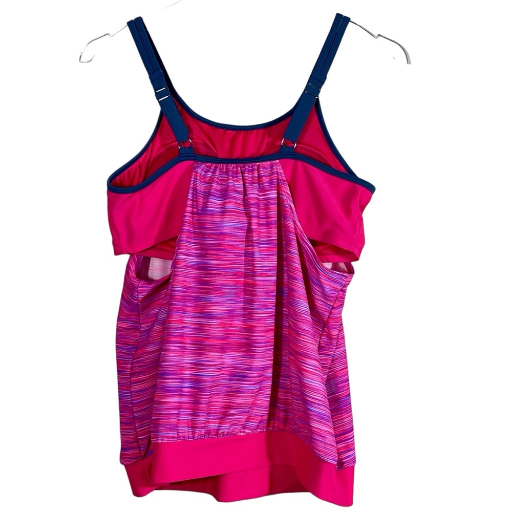 Free Country Striped Tankini Swimsuit Top in Hot Pink and Slate Large )12/14). - Picture 11 of 16